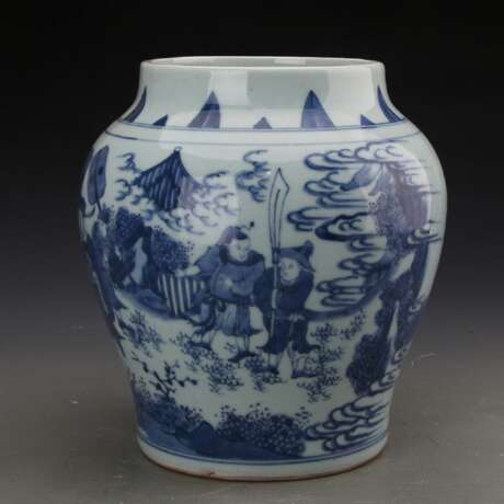 Qing Dynasty blue and white porcelain character story jar - Foto 6
