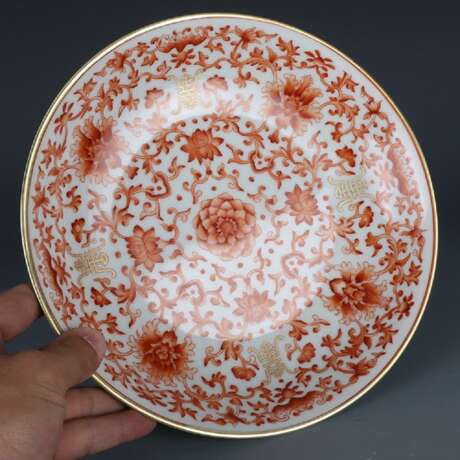 Qingzheng Yongzheng red glazed gold grass pattern plate - Foto 5