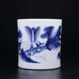 Qing Dynasty Blue and White Porcelain Landscape Character Story Pen Container - Foto 1