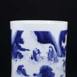 Qing Dynasty Blue and White Porcelain Landscape Character Story Pen Container - Foto 2