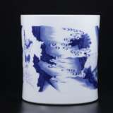 Qing Dynasty Blue and White Porcelain Landscape Character Story Pen Container - Foto 3