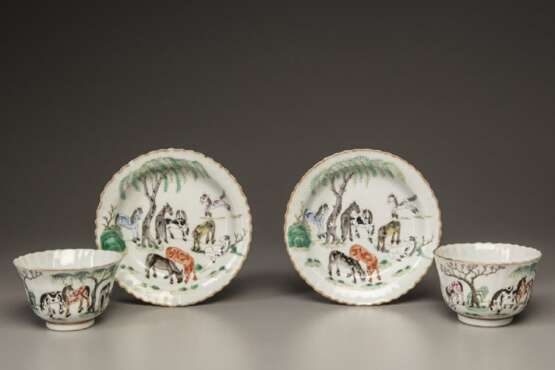 China 20th Century a pair of pink horse painting cup - Foto 1
