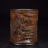 Qing Dynasty Landscape character Bamboo carving Pen container - фото 2