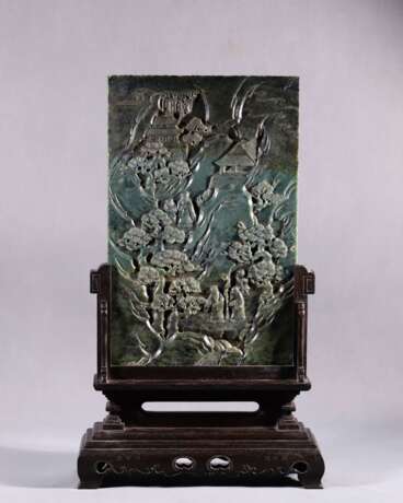 Qing Dynasty Hetian jade Sculpture Landscape character Table screen - Foto 1