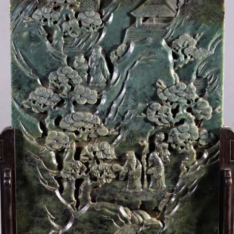 Qing Dynasty Hetian jade Sculpture Landscape character Table screen - Foto 7