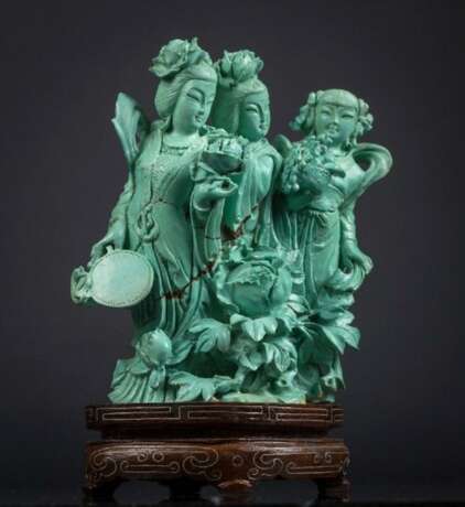 20th century turquoise carving three beautiful women - фото 2