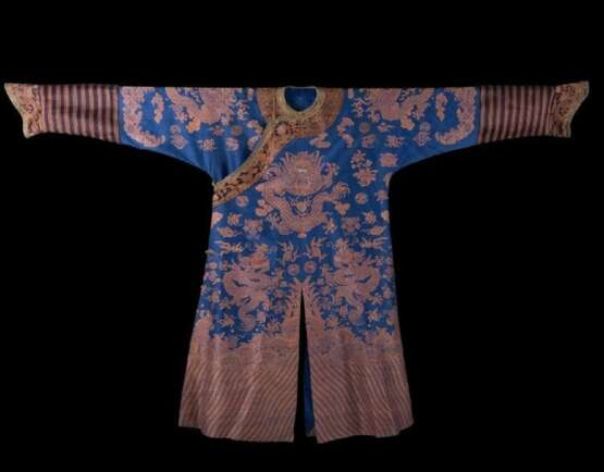 China Qing Dynasty 19th Century blue silk dragons Robe - Foto 1