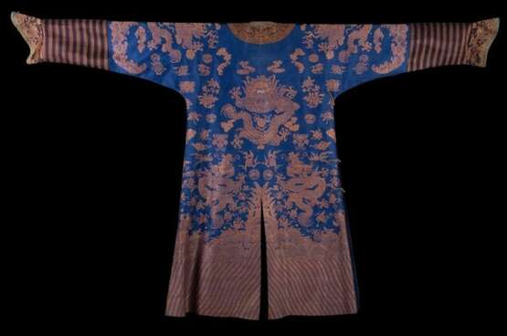 China Qing Dynasty 19th Century blue silk dragons Robe - фото 3