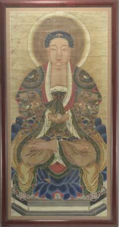 18th Century China Qing dynasty painting portraying Buddha seated on a lotus flower. - Foto 1
