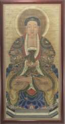 18th Century China Qing dynasty painting portraying Buddha seated on a lotus flower.