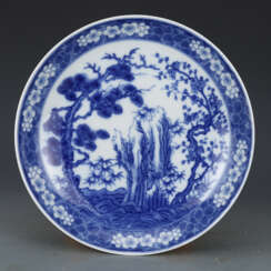 Qing Dynasty Blue and White Porcelain Pine Bamboo plum plate