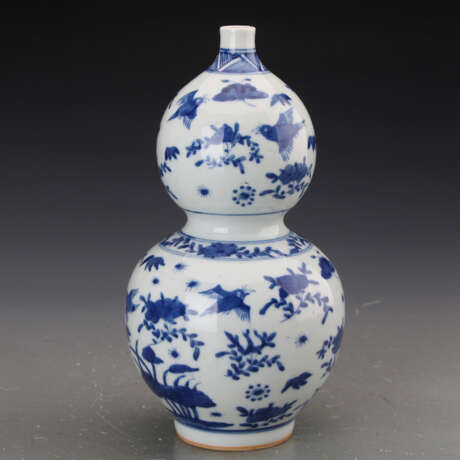 Qing Dynasty Blue and white porcelain Birds and flowers Gourd bottle - photo 4