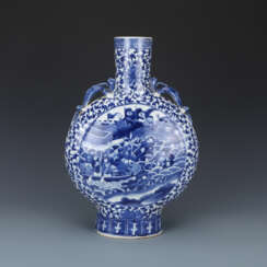 Qing Dynasty Blue and white Character painting flat bottle