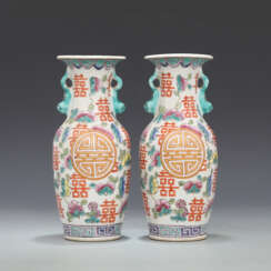 A pair of Qing Dynasty pastel glaze bottles