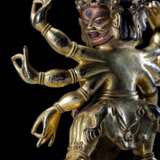 18th century Tibetan copper gilt six-armed black sky Buddha statue - фото 5