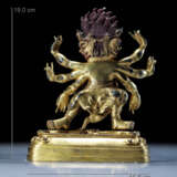 18th century Tibetan copper gilt six-armed black sky Buddha statue - photo 7
