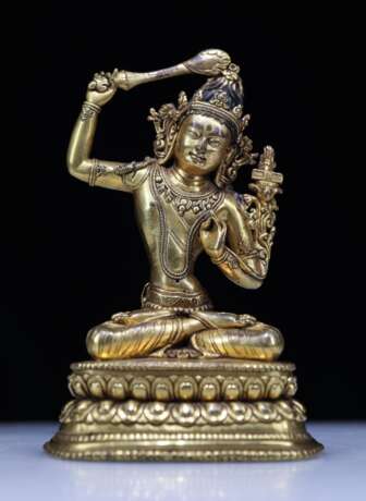 17th century Tibetan Manjushri copper gilt Buddha statue - photo 1