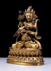 18th century Tibetan copper gilt double happy Buddha statue