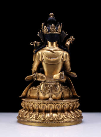 18th century Tibetan copper gilt double happy Buddha statue - photo 5