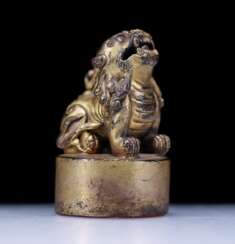 Tibetan Buddhist copper gilt lion seal