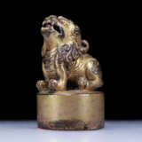 Tibetan Buddhist copper gilt lion seal - Foto 5