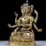 17th century Tibetan Buddhism copper gilt three-sided eight-armed Buddha statue - Foto 4