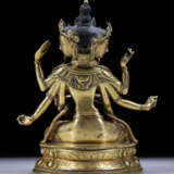 17th century Tibetan Buddhism copper gilt three-sided eight-armed Buddha statue - photo 5