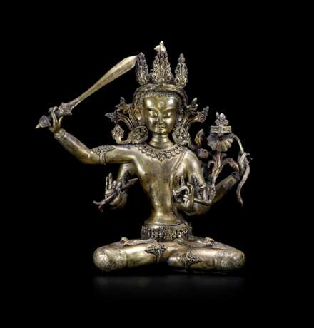17th century Tibetan copper gilt four-arm Manjusri Buddha statue - фото 1