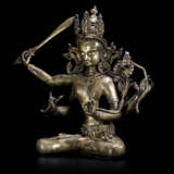 17th century Tibetan copper gilt four-arm Manjusri Buddha statue - фото 2