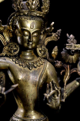 17th century Tibetan copper gilt four-arm Manjusri Buddha statue - photo 4