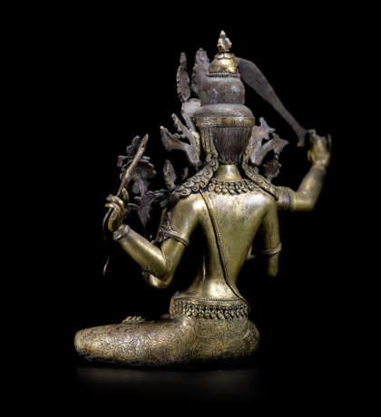 17th century Tibetan copper gilt four-arm Manjusri Buddha statue - фото 5