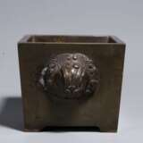 Ming Dynasty copper double lion ear horse trough incense burner - Foto 6