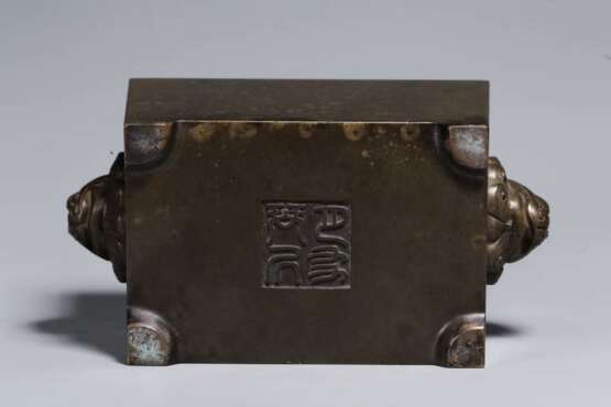 Ming Dynasty copper double lion ear horse trough incense burner - Foto 8