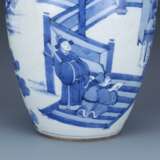 Qing Dynasty Kangxi blue and white porcelain character story small jar - Foto 2