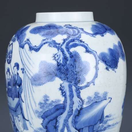 Qing Dynasty Kangxi blue and white porcelain character story small jar - Foto 6