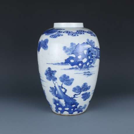 Qing Dynasty Kangxi blue and white porcelain character story small jar - photo 8