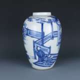 Qing Dynasty Kangxi blue and white porcelain character story small jar - photo 10