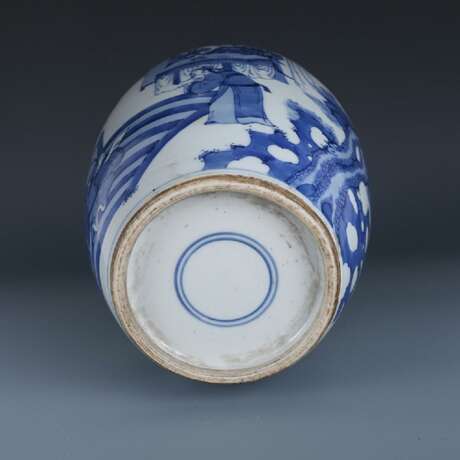 Qing Dynasty Kangxi blue and white porcelain character story small jar - Foto 12