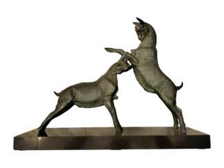 Dynamic Animal Sculpture of Goats in Bronze, 20th Century
