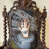 Unique and Large Carved Oak Armchair in Modern Fabric in the Style of Louis XIII Oak and fabric Louis XIII - Renaissance 19th century - Foto 4