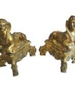 Übersicht. Pair of 19th Century Gilt Bronze Fire Dogs in the Ancient Egyptian Style