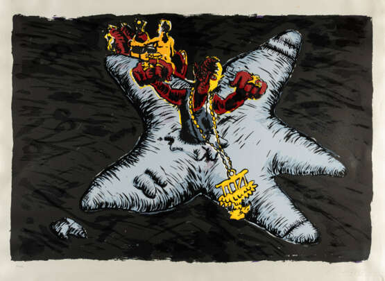 Jörg Immendorff. 2 Bll.: Zeig was Du hast - Ohne Titel - photo 1 Jörg Immendorff. 2 Bll.: Zeig was Du hast - Ohne Titel - photo 1