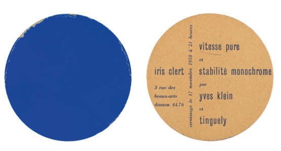 Yves Klein. Vitesse pure et stabilité monochrome par Yves Klein et Tinguely (Einladung zur Ausstellung in der Galerie Iris Clert, Paris, November 1958) - photo 1