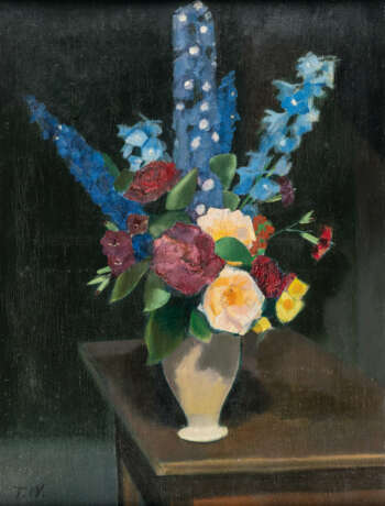 Theodor Werner. Stillleben mit Rosen, Nelken und Rittersporn - photo 1