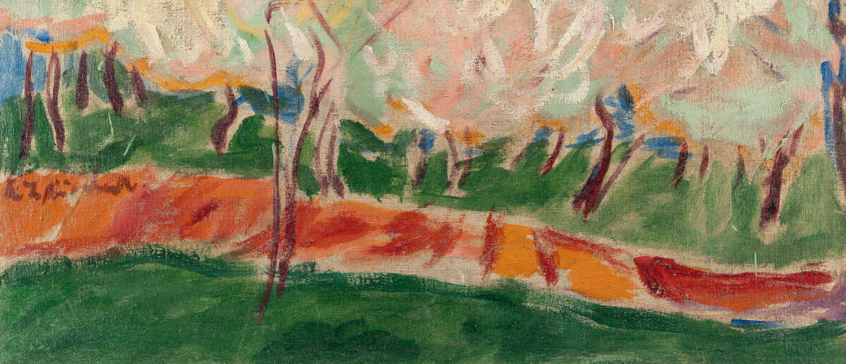 Ernst Ludwig Kirchner. Recto: Landscape with white blossoming trees - Verso: Acrobatic dancer