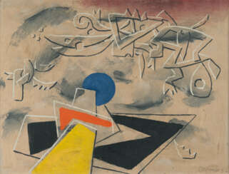 Willi Baumeister. „Relief-Bild mit blauem Kreis“ (Relief picture with blue circle)