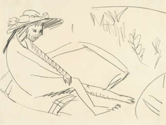 Ernst Ludwig Kirchner. Sitting Fränzi with hat at Moritzburgersee