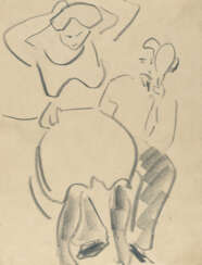 Ernst Ludwig Kirchner. Recto: Woman combing her hair and man with hand mirror - Verso: Sitting dodo on an African stool