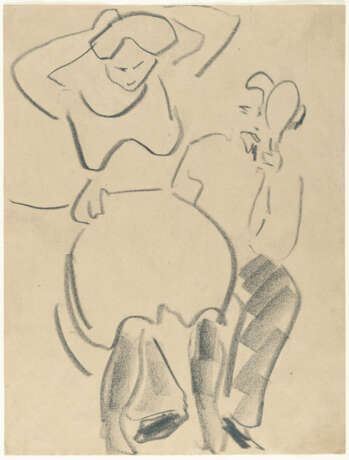 Ernst Ludwig Kirchner. Recto: Woman combing her hair and man with hand mirror - Verso: Sitting dodo on an African stool - photo 2