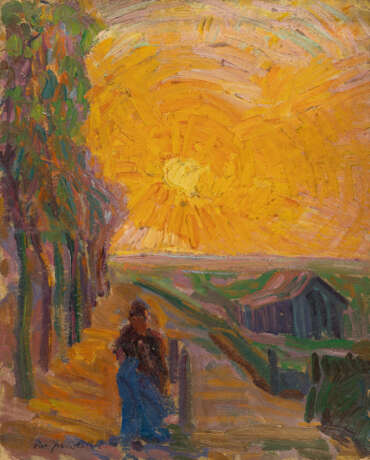 Karl Peter Röhl. Landschaft mit Sonnenuntergang und Figur - Foto 1